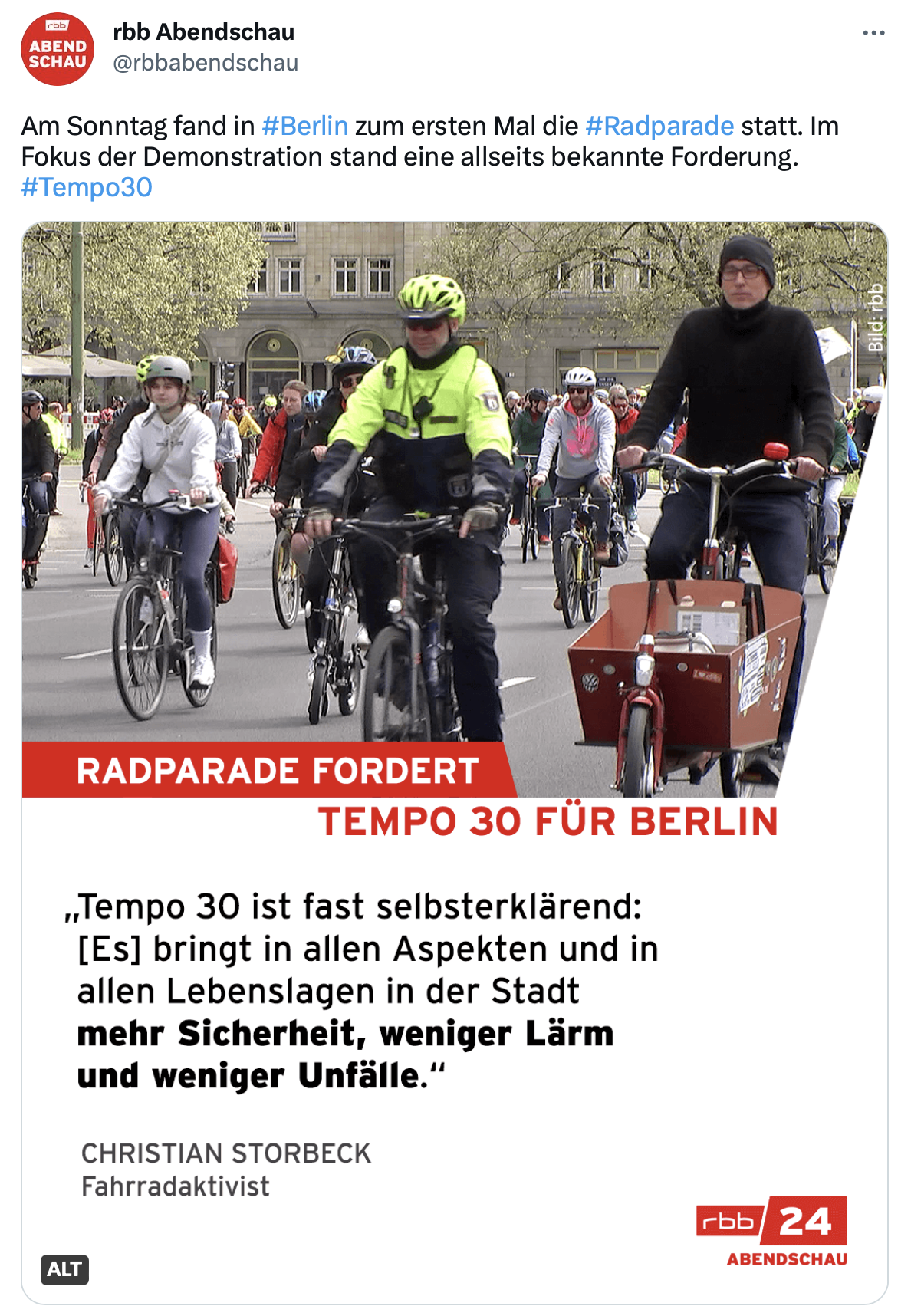 rbb Abendschau Twitter Radparade Tempo 30