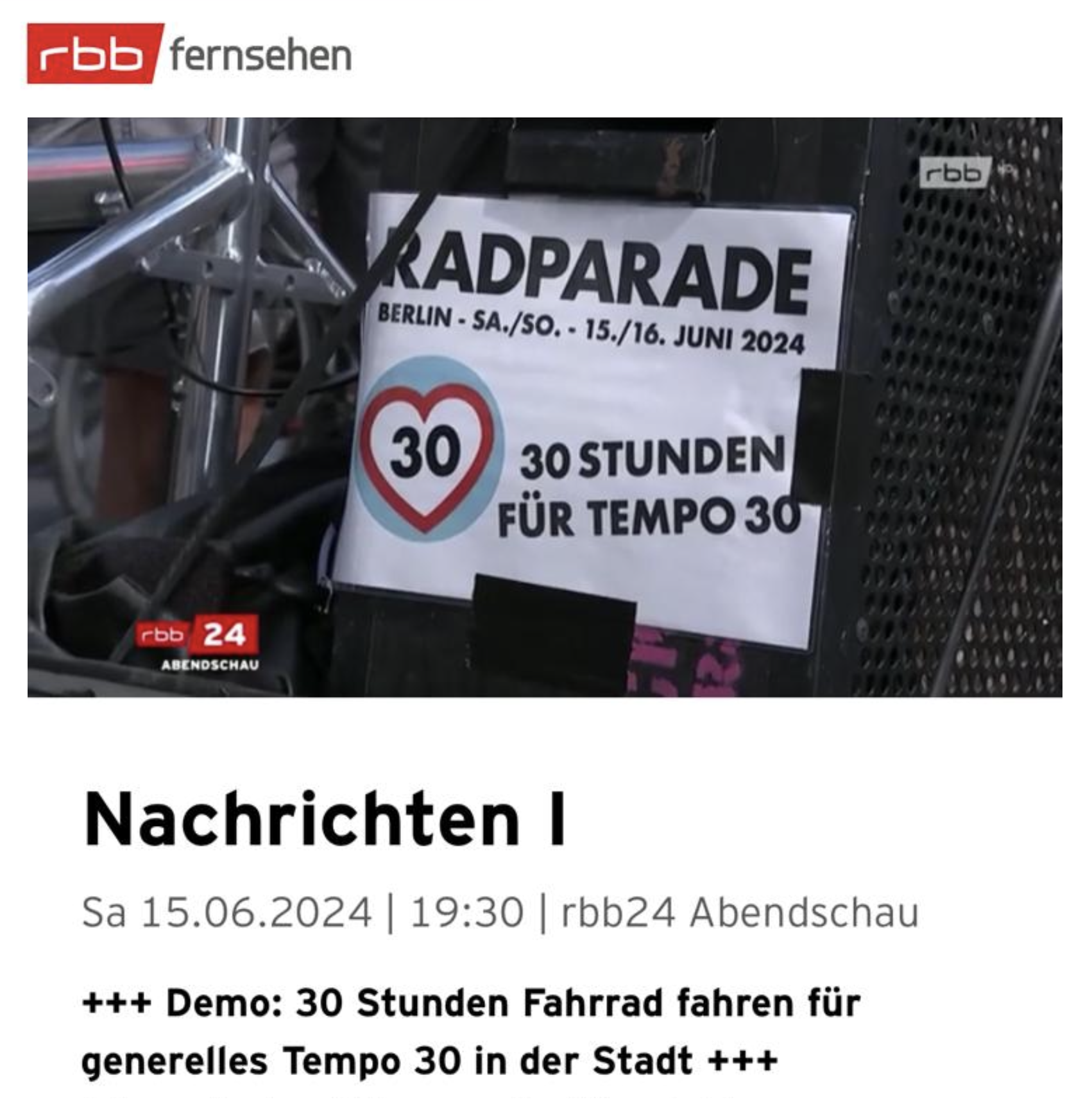 rbb Abendschau Radparade Tempo 30